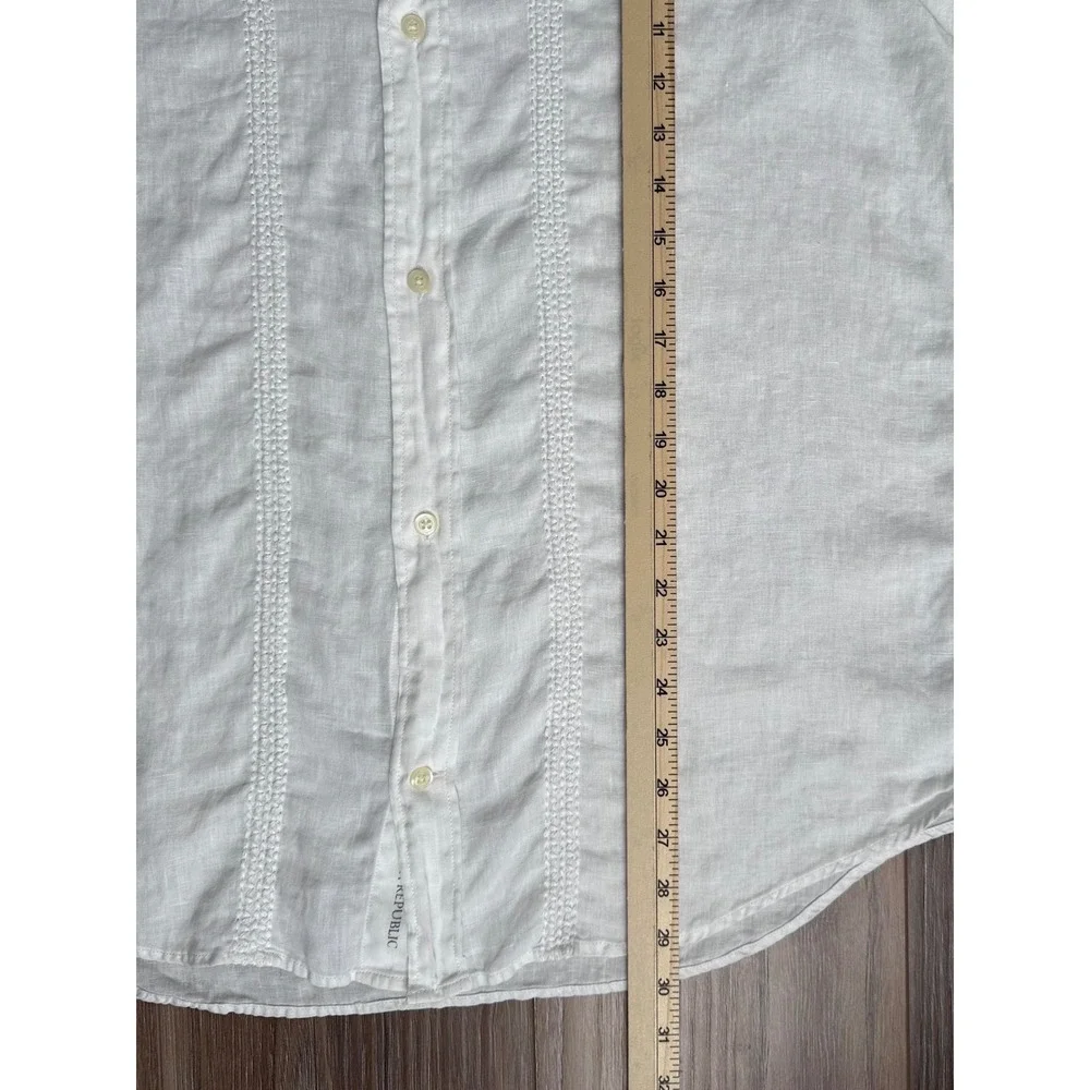 Banana Republic Mens White 100% Linen Pintuck Guayabera Shirt Large Short Sleeve